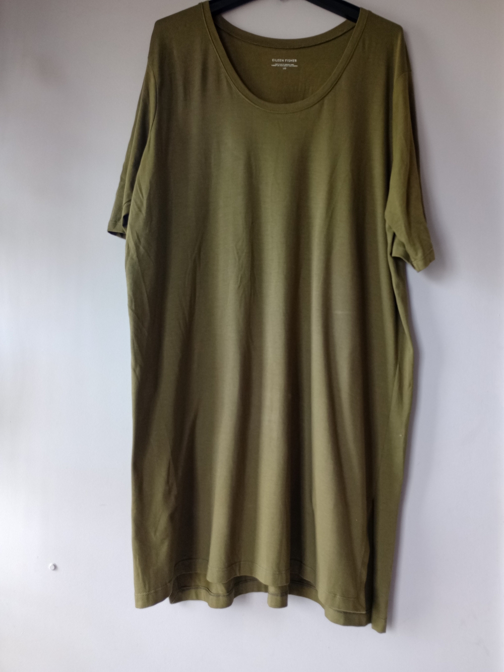 Organic Cotton Eileen Fisher Olive Green Short Sleeve T-Shirt Tunic Dress Sz L